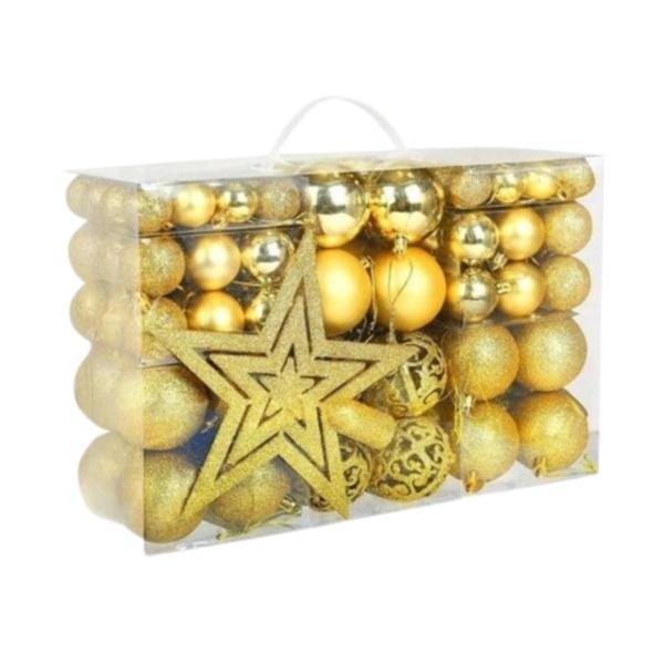 Set 101 Globuri Aurii pentru bradul de Craciun, Diametre Globuri: 6/4/3 cm