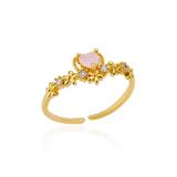 Inel Melba, auriu, din otel inoxidabil, decorat cu piatra roz in forma de inima, reglabil