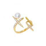 Inel Star Pearl, auriu, decorat cu pietre din zirconiu si perla, reglabil