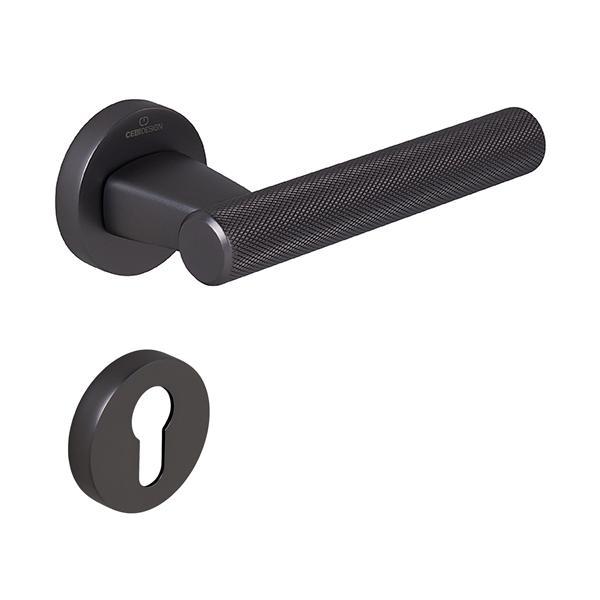 Set maner usa cu cilindru Fugi Knurling, cu rozeta rotunda, finisaj negru gun metal CB