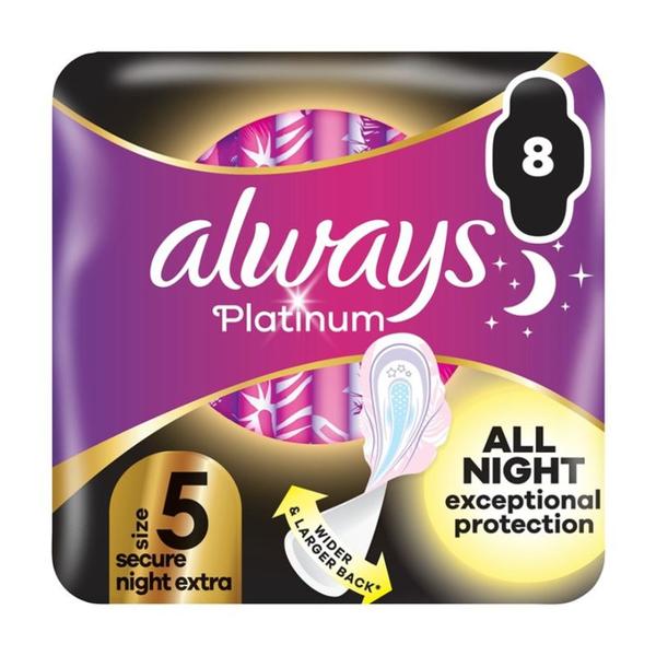 Absorbante Igienice - Always Platinum Secure Night Extra, marimea 5, 8 buc