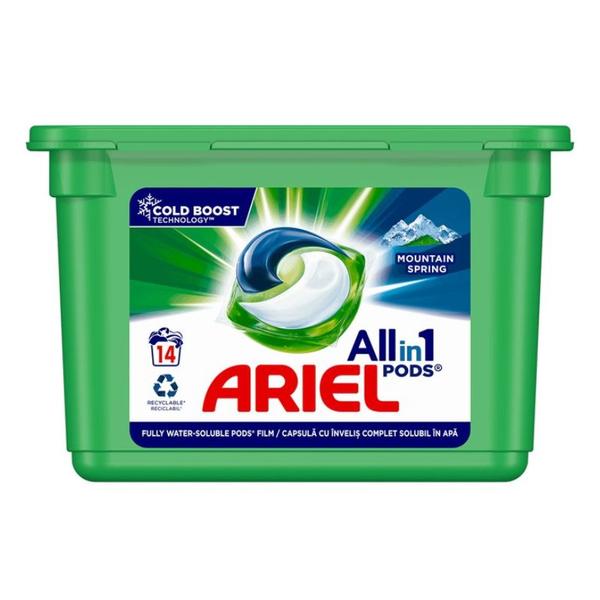 Detergent Automat Gel Capsule - Ariel All in 1 Pods Mountain Spring, 14 buc