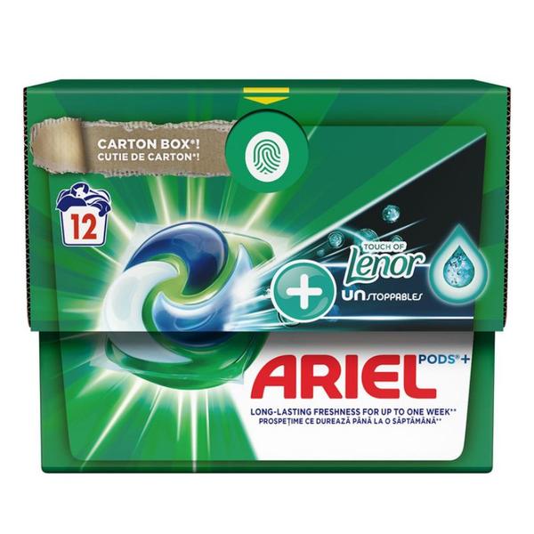 Detergent Automat Gel Capsule - Ariel All in One Pods + Touch of Lenor Unstoppables, 12 buc