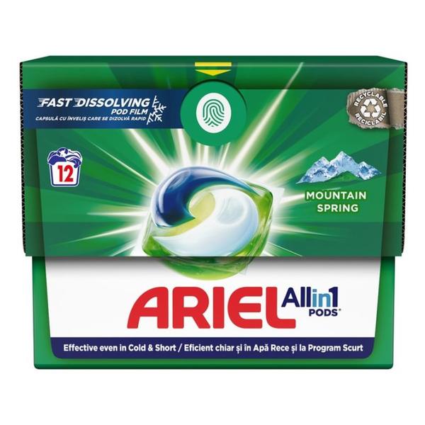 Detergent Automat Gel Capsule - Ariel All in One Pods Fast Dissolving Mountain Spring, 12 buc