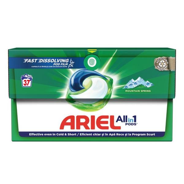 Detergent Automat Gel Capsule - Ariel All in One Pods Fast Dissolving Mountain Spring, 37 buc