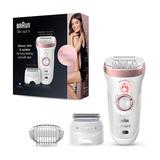 Epilator - Braun Silk-epil 9 9-720, Wet & Dry, SensoSmart, cap de ras, 40 pensete, 2 viteze, alb/roz