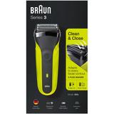 Aparat de Ras Electric - Braun Series 3 300s, Acumulator, Wet&Dry,  negru/verde