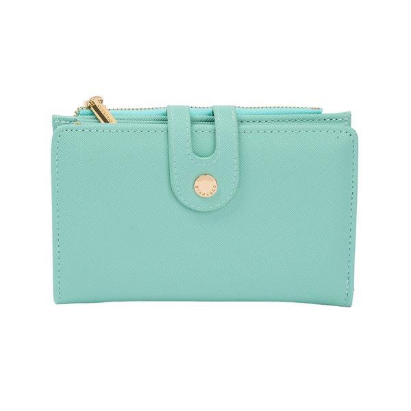 Portmoneu Saffiano Verde cu Capsa si Fermoar Auriu
