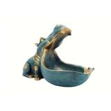 Suport decorativ pentru depozitare chei/dulciuri/obiecte mici, in forma de hipopotam, rasina, albastru 28 cm x 15 cm x 21 cm