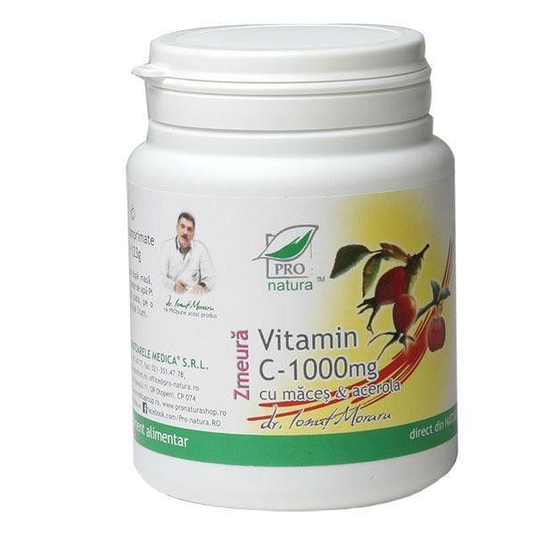 SHORT LIFE - Vitamina C 1000mg, Maces si Acerola cu Aroma de Zmeura Pro Natura Medica, 100 capsule