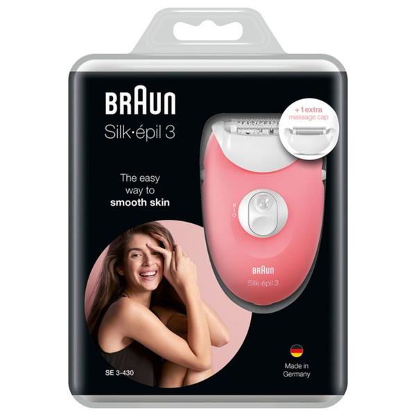 Epilator - Braun Silk-epil 3 SE 3-430, 20 pensete, Smartlight, 2 viteze, roz