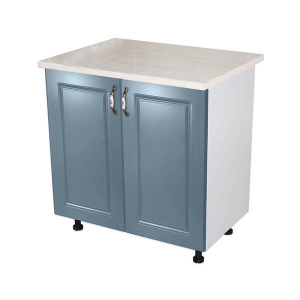 Corp inferior cu 2 usi 80 cm Zebra, Alba / Mdf Albastru, cu blat Travertin 80 x 85 x 60