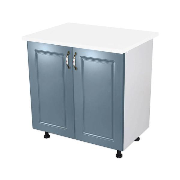 Masca pentru chiuveta cu 2 usi 80 cm Zebra, Alb/Mdf Albastru cu blat Alb, 80 x 85 x 60 cm