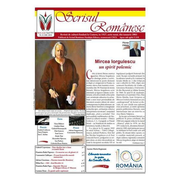 Revista scrisul romanesc nr. 8 din 2018, editura scrisul romanesc