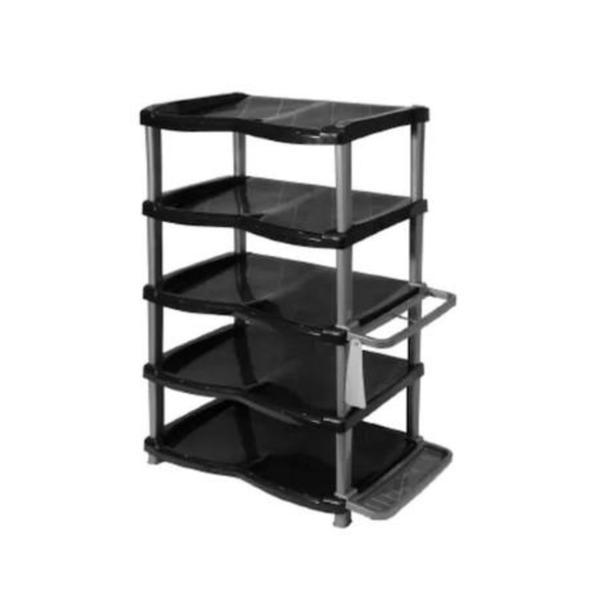Etajera Pantofi cu 5 Rafturi Sterk, 47x33x81 cm, Plastic Negru/Gri