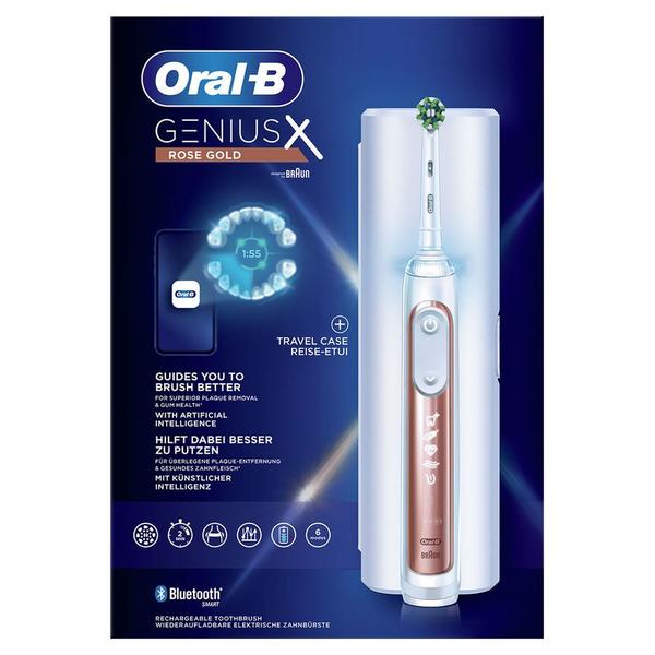 Periuta de Dinti Electrica - Oral-B Genius X, Rose Gold + Trusa de Calatorie, 1 bucata