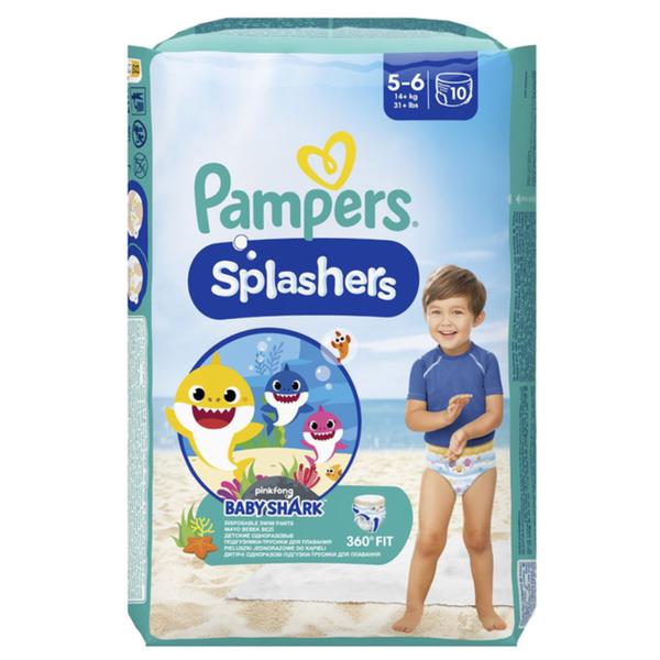 Scutece Chilotel pentru Inot - Pampers Splashers Pinkfong Baby Shark, marimea 5-6 (+14 kg), 10 buc