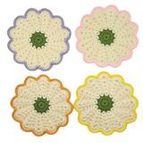Set suporturi pahare (coastere) lucrate manual, flori crem cu margini multicolore, varianta 5