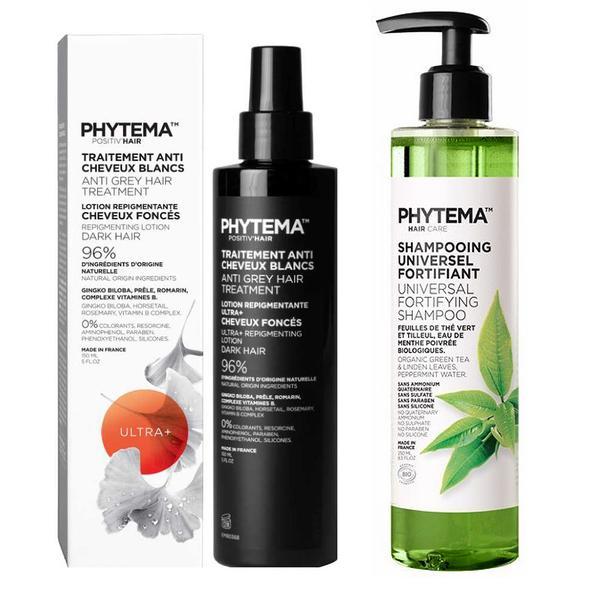 Set Tratament repigmentare pentru par alb sau grizonat, Ultra+, Positiv'Hair si Sampon Bio universal si fortifiant pentru par, Shampooing Universel Fortifiant, Phytema 150ml + 250ml