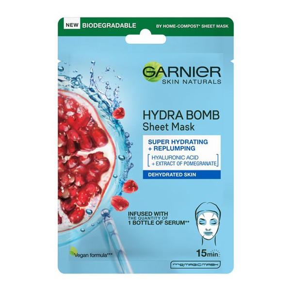 Masca Servetel Hidratare Intensa cu Rodie - Garnier Skin Naturals Hydra Bomb Sheet Mask, 28 g