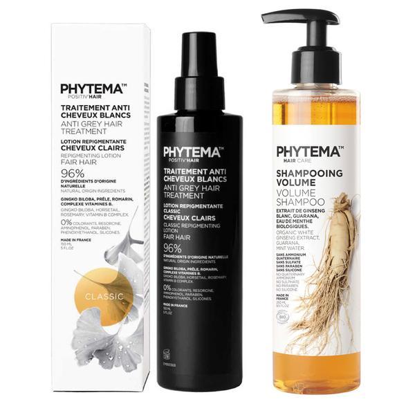 Set Tratament repigmentare pentru par alb sau grizonat, Classic, Positiv'Hair si Sampon Bio pentru volum, Shampooing volume, Phytema 150ml + 250ml