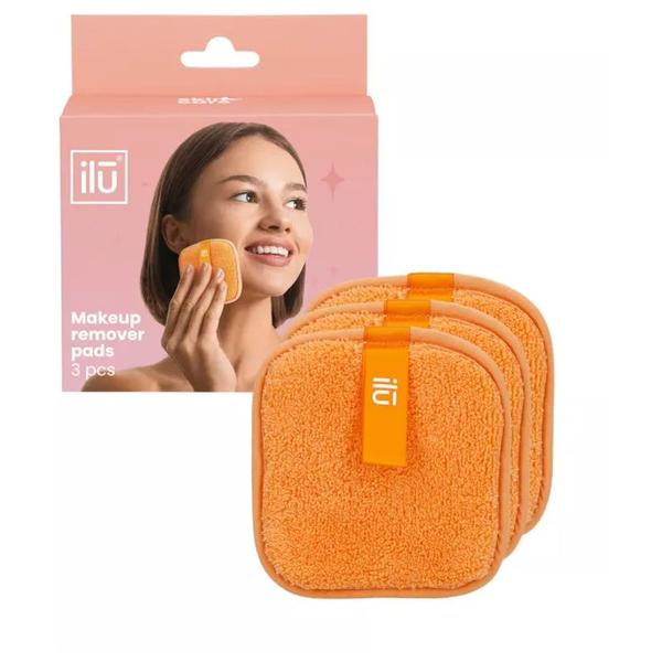 Dischete Reutilizabile pentru Indepartarea Machiajului - Ilu Makeup Remover Pads, portocaliu, 3 buc