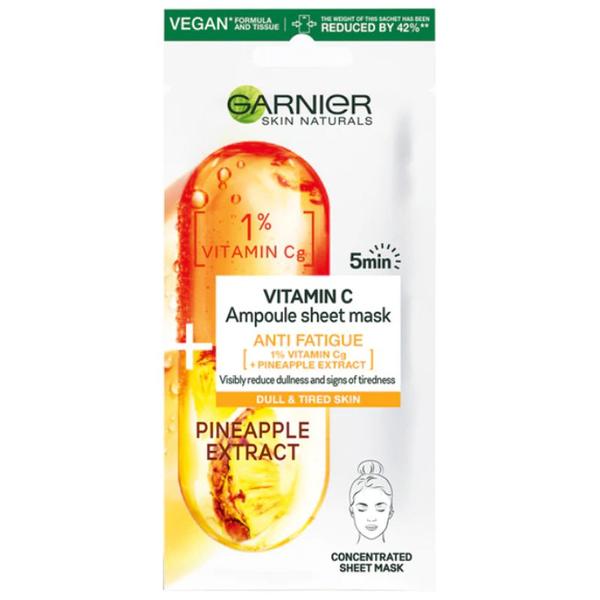 Masca Servetel pentruTenul Tern si Obosit cu Ananas si Vitamina Cg - Garnier Skin Naturals Vitamin C Ampoule Sheet Mask Anti Fatigue, 15 g