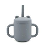 Cana cu capac si pai din silicon, Albastra, 13 cm