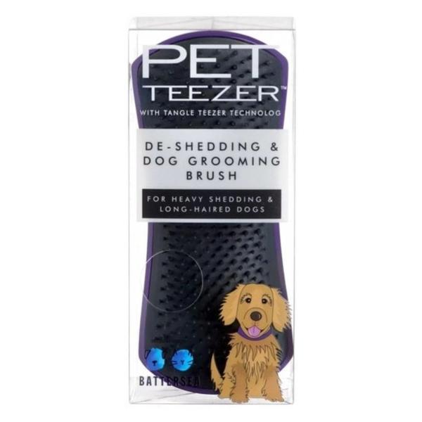 Perie de Par pentru Animale - Tangle Teezer Pet De-Shedding & Dog Grooming Brush for Heavy Shedding and Long-Haired Dogs, Purple/Grey, 1 buc
