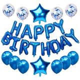 Set 25 Baloane Teno®, Litere, pentru Petreceri/Aniversari/Evenimente, confetti, stelute, model Happy Birthday, albastru