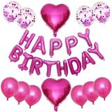 Set 25 Baloane Teno®, Litere, pentru Petreceri/Aniversari/Evenimente, confetti, inimioare, model Happy Birthday, roz