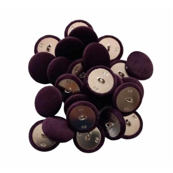 Set 25 nasturi metalici cu picior rotunzi, imbracati in catifea violet inchis 2.5 cm marimea 40