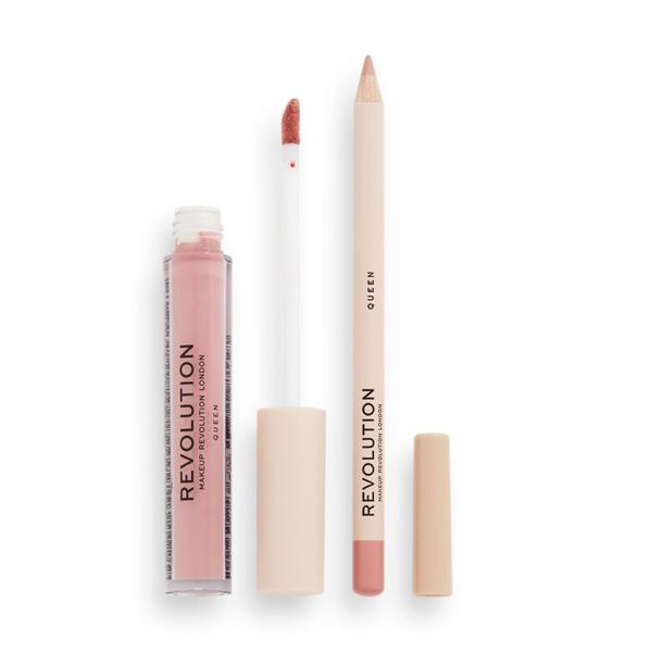 Kit pentru Buze: Creion + Ruj Lichid - Makeup Revolution Lip Contour Kit, nuanta Queen, 1 buc