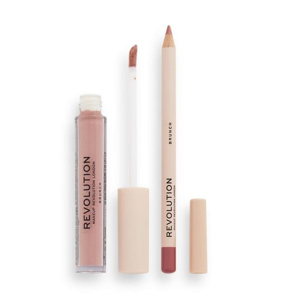 Kit pentru Buze: Creion + Ruj Lichid - Makeup Revolution Lip Contour Kit, nuanta Brunch, 1 buc
