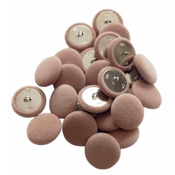 Set 25 nasturi metalici cu picior rotunzi, imbracati in catifea roz pal 2.5 cm marimea 40