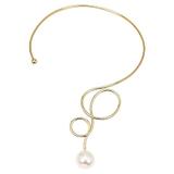 Colier Carley, auriu, tip choker, decorat cu perla, model metal indoit, ajustabil - Colectia Universe of Pearls