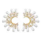 Cercei Anya, aurii, in forma de semiluna, decorati cu zirconiu si perle - Colectia Universe of Pearls
