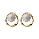 Cercei Aurelie, aurii, rotunzi, tip stud, decorati cu perle - Colectia Universe of Pearls