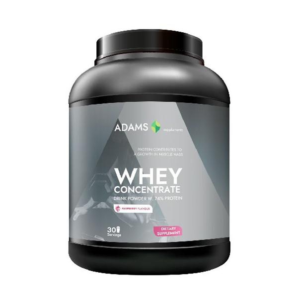 Concentrat proteic din zer Whey Concentrate Drink Powder Protein Adams Supplements, zmeura, 908 g
