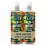 Set Sampon si Balsam Revigorant cu Grapefruit & Portocale pentru Par Normal / Gras - Faith in Nature Invigorating Shampoo + Conditioner Grapefruit & Orange, 2 x 400 ml, 1 set