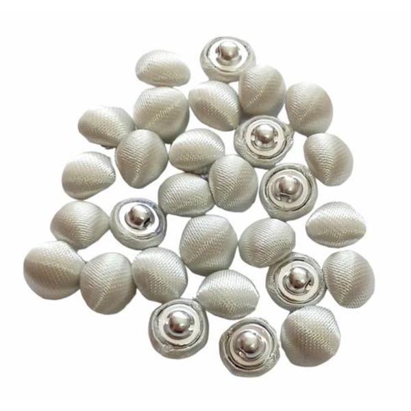 Set 30 nasturi mireasa cu picior rotunzi, bombati acoperiti in satin ivory 1 cm marimea 16