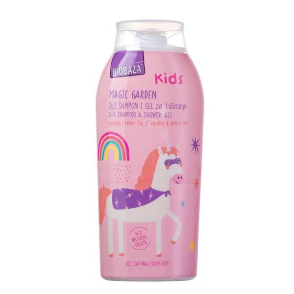 Sampon si Gel de Dus Natural pentru Copii cu Vanilie si Ceai Verde - Biobaza Kids Magic Garden 2in1 Shampoo&Shower Gel, 250 ml