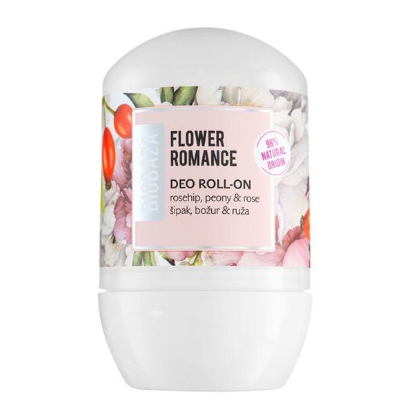 Deodorant Natural pe Baza de Piatra de Alaun pentru Femei cu Trandafir si Bujor - Biobaza Deo Roll-On Flower Romance, 50 ml