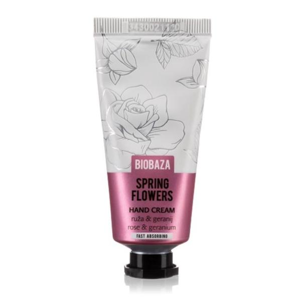 Crema de Maini Naturala cu Trandafir si Muscata - Biobaza Hand Cream Spring Flowers, 30 ml