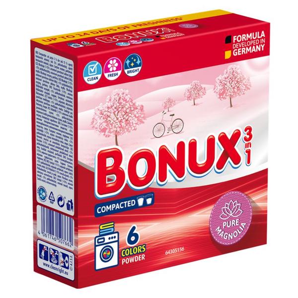 Detergent Automat Pudra 3 in 1 cu Parfum de Magnolie pentru Rufe Colorate - Bonux 3 in 1 Colors Powder Pure Magnolia, 390 g