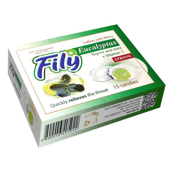 Bomboane Umplute cu Ulei de Eucalipt si Vitamina C - Alpi Fily Eucalyptus, 70 g