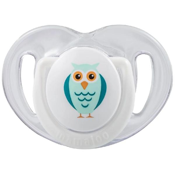 Suzeta cu Design Ortodontic din Silicon si Cutie de Depozitare - Mamajoo Bufnita & Cutie Alba, 0 m+, 1 buc