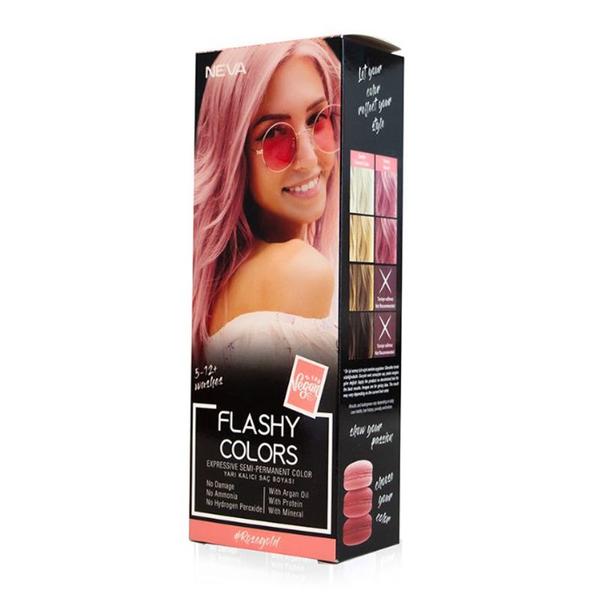 Vopsea Semi-Permanenta 100% Vegana - Neva Flashy Colors Rose Gold, nuanta Roz Auriu, 100 ml