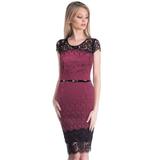 Rochie eleganta din dantela si jacquard, culoare bordo, marime 44