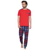 Pijamale barbati, material bumbac, pantalon lung, bluza maneca scurta cu buzunar la piept, Rosu, S